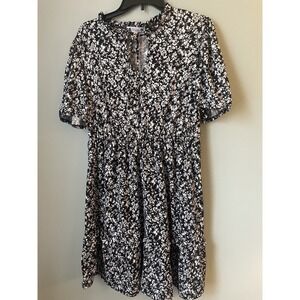 Wilde Black White‎ Floral Knee Length Dress Hippie Goth XL